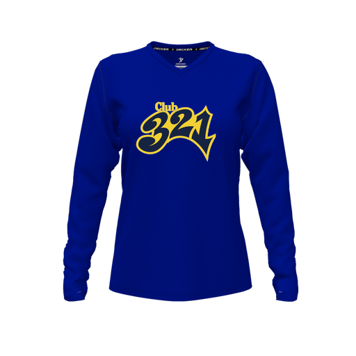 [CUS-DFW-TEES-PER-VNK-LSL-RYL-FYXS-LOGO1] Decker Performance T-Shirt (Female Youth XS, Royal, V Neck, Logo 1, Long Sleeve)