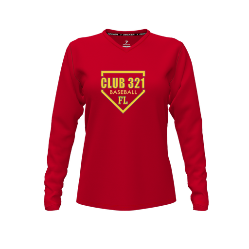 [CUS-DFW-TEES-PER-VNK-LSL-RED-FYXS-LOGO2] Decker Performance T-Shirt (Female Youth XS, Red, V Neck, Logo 2, Long Sleeve)