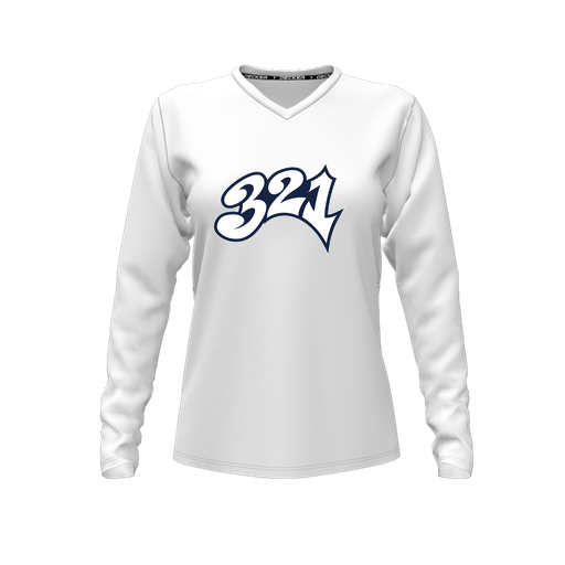 [CUS-DFW-TEES-CMF-VNK-LSL-WHT-FYXS-LOGO3] Comfort T-Shirt (Female Youth XS, White, V Neck, Logo 3, Long Sleeve)