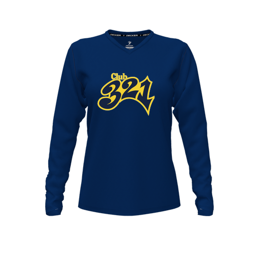 [FTLVCFNV-FYXS-LOGO1] Decker Comfort T-Shirt (Female Youth XS, Navy, V Neck, Logo 1, Long Sleeve)