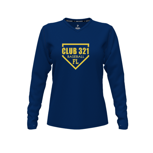 [CUS-DFW-TEES-CMF-VNK-LSL-NVY-FYXS-LOGO2] Decker Comfort T-Shirt (Female Youth XS, Navy, V Neck, Logo 2, Long Sleeve)