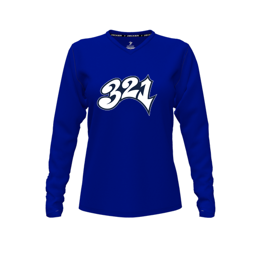[FTLVCFRY-FYXS-LOGO3] Decker Comfort T-Shirt (Female Youth XS, Royal, V Neck, Logo 3, Long Sleeve)
