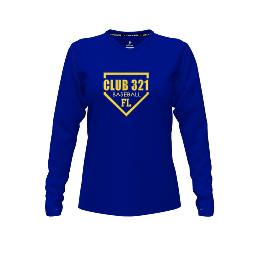 [CUS-DFW-TEES-PER-VNK-LSL-RYL-FYXS-LOGO2] Decker Performance T-Shirt (Female Youth XS, Royal, V Neck, Logo 2, Long Sleeve)