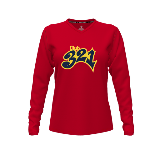 [CUS-DFW-TEES-PER-VNK-LSL-RED-FYXS-LOGO1] Performance T-Shirt (Female Youth XS, Red, V Neck, Logo 1, Long Sleeve)