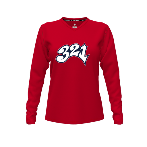 [CUS-DFW-TEES-PER-VNK-LSL-RED-FYXS-LOGO3] Performance T-Shirt (Female Youth XS, Red, V Neck, Logo 3, Long Sleeve)