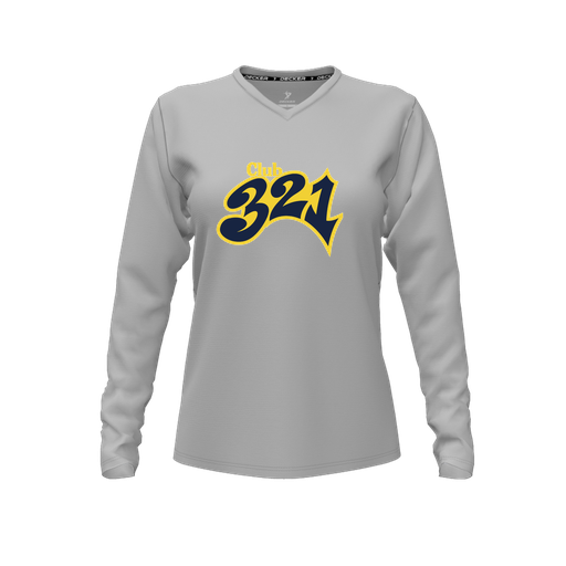 [CUS-DFW-TEES-PER-VNK-LSL-GRY-FYXS-LOGO1] Performance T-Shirt (Female Youth XS, Gray, V Neck, Logo 1, Long Sleeve)