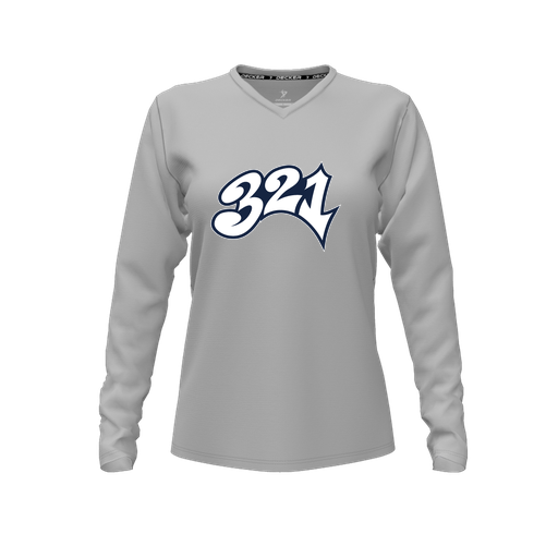 [CUS-DFW-TEES-PER-VNK-LSL-GRY-FYXS-LOGO3] Decker Performance T-Shirt (Female Youth XS, Gray, V Neck, Logo 3, Long Sleeve)