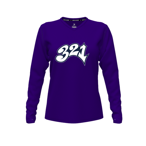 [CUS-DFW-TEES-PER-VNK-LSL-PUR-FYXS-LOGO3] Decker Performance T-Shirt (Female Youth XS, Purple, V Neck, Logo 3, Long Sleeve)